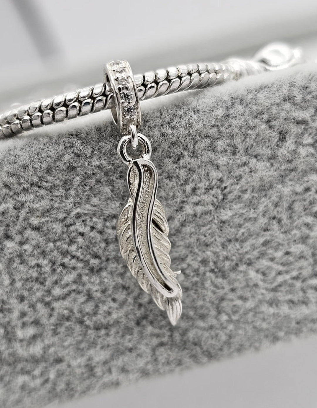 Feather CZ Dangle Charm