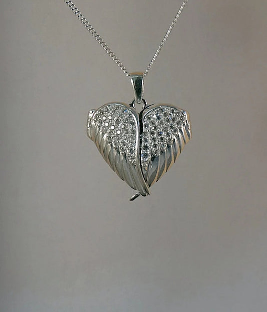 Angel wing CZ Heart Locket