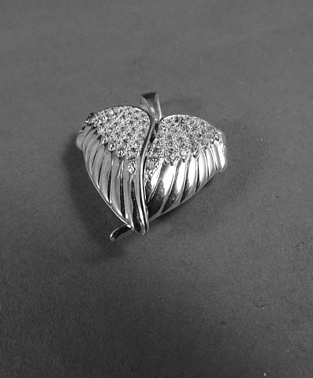Angel wing CZ Heart Locket