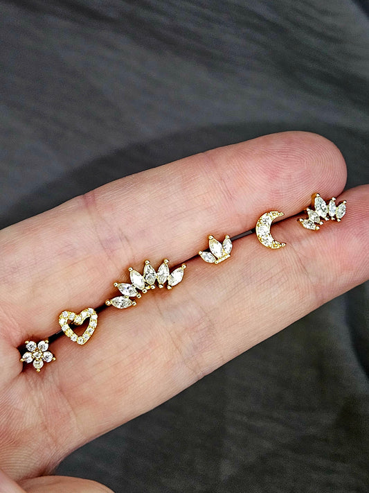 CZ Single Ball Back Earring - Gold